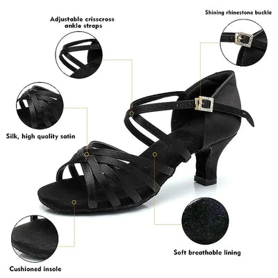 IKAANYA  Shoes Latin salsa Dancing shoes cross strap with Stone Hook