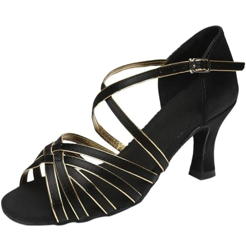 IKAANYA  Shoes Modern Latin Ballroom Dance Shoes with Gold Satin 2499.00