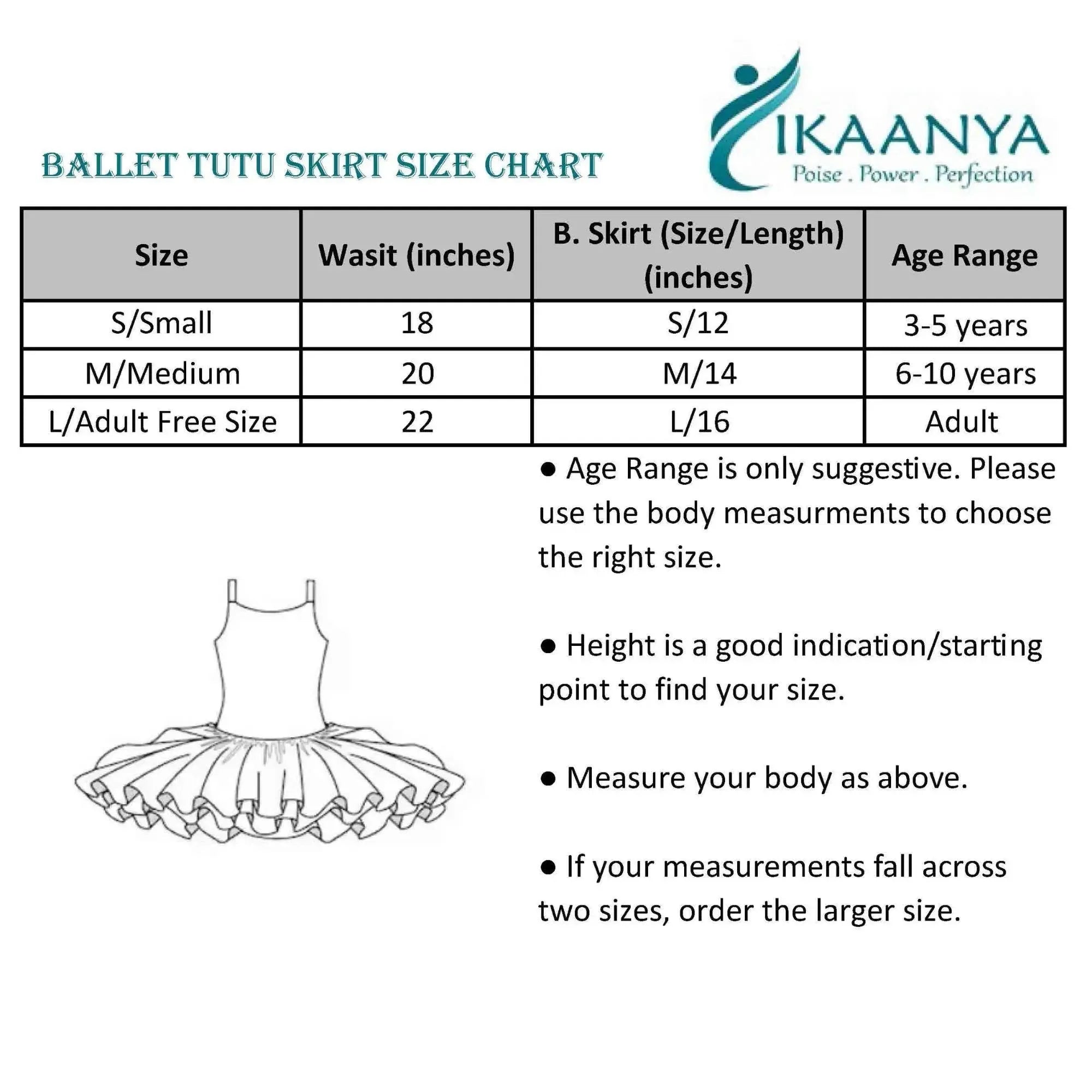 Size chart for Layered Tutu Skirt - Black