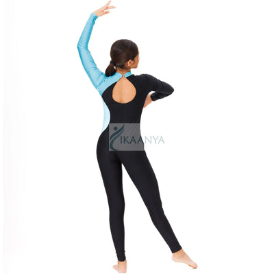 IKAANYA  Unitards Color Block Rhinestone Unitard for Gymnastics or Yoga