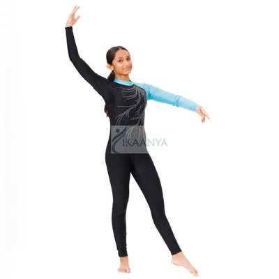 IKAANYA  Unitards Color Block Rhinestone Unitard for Gymnastics or Yoga