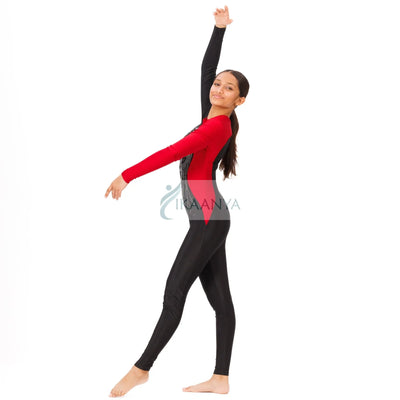 IKAANYA  Unitards Color Block Rhinestone Unitard for Gymnastics or Yoga
