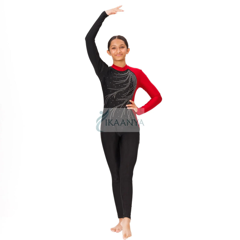 IKAANYA  Unitards Color Block Rhinestone Unitard for Gymnastics or Yoga 3599.00