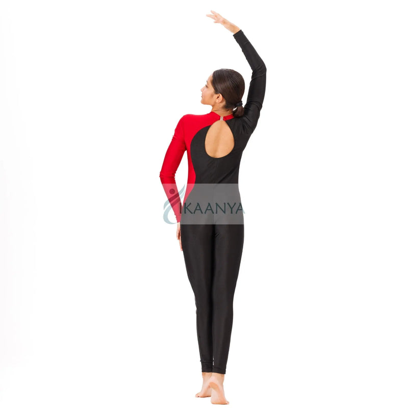 IKAANYA  Unitards Color Block Rhinestone Unitard for Gymnastics or Yoga