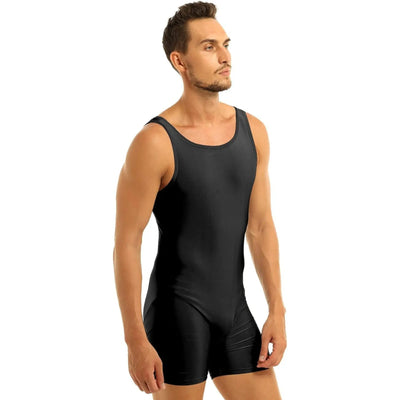 IKAANYA  Unitards Men's Athletic Classic Black Unitard/Biketard