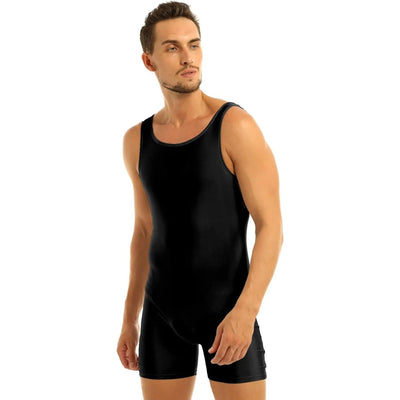 IKAANYA  Unitards Men's Athletic Classic Black Unitard/Biketard