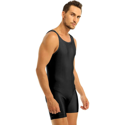 IKAANYA  Unitards Men's Athletic Classic Black Unitard/Biketard