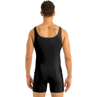 IKAANYA  Unitards Men's Athletic Classic Black Unitard/Biketard