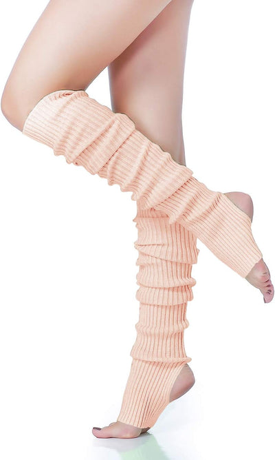Women 80s Ribbed knitted stirrup Leg Warmers