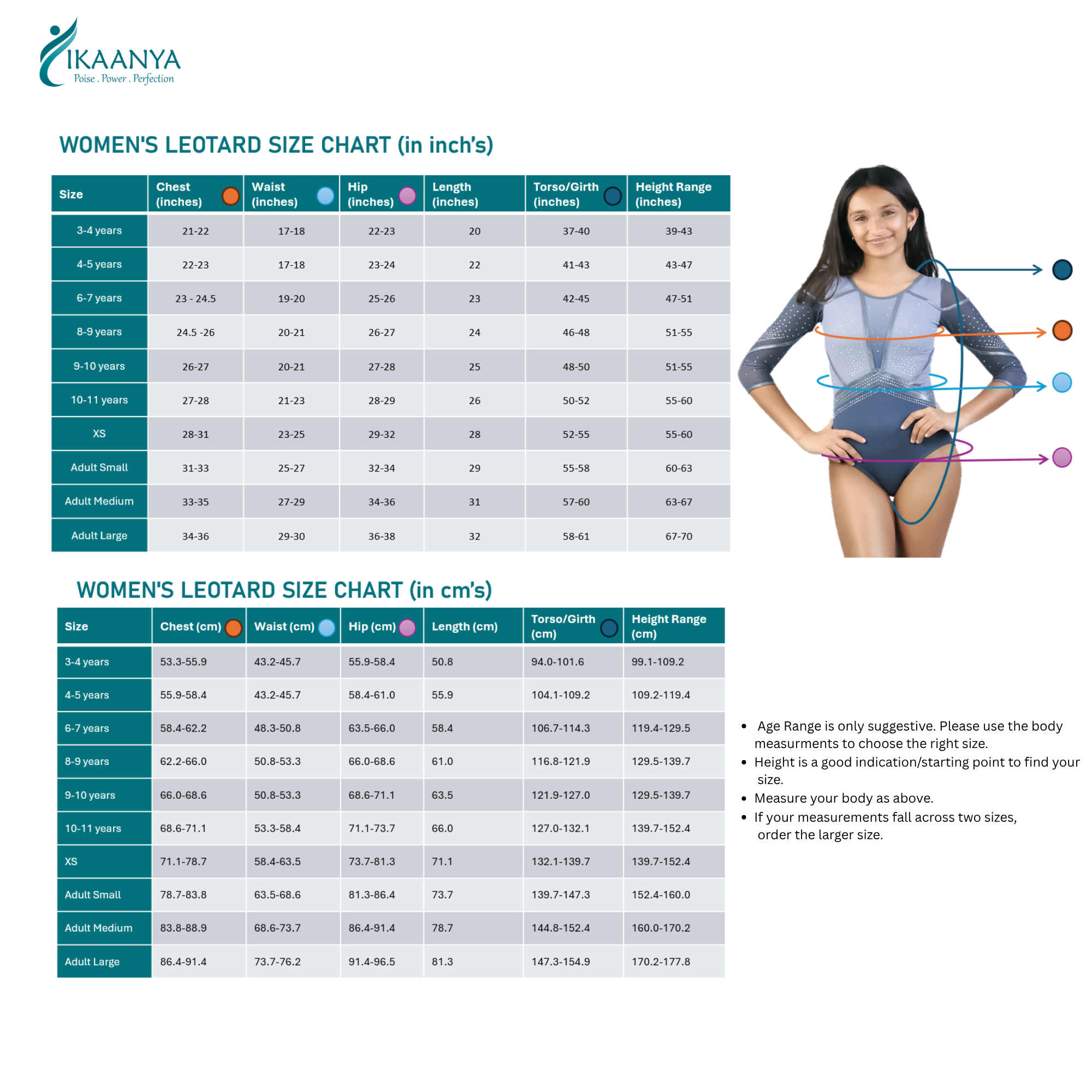 Size chart for FEATHER | Training Leotard