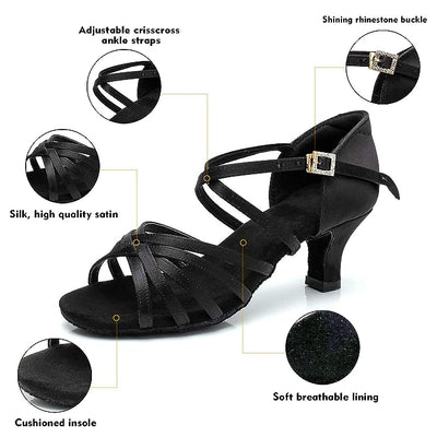 Latin salsa Dancing shoes cross strap with Stone Hook