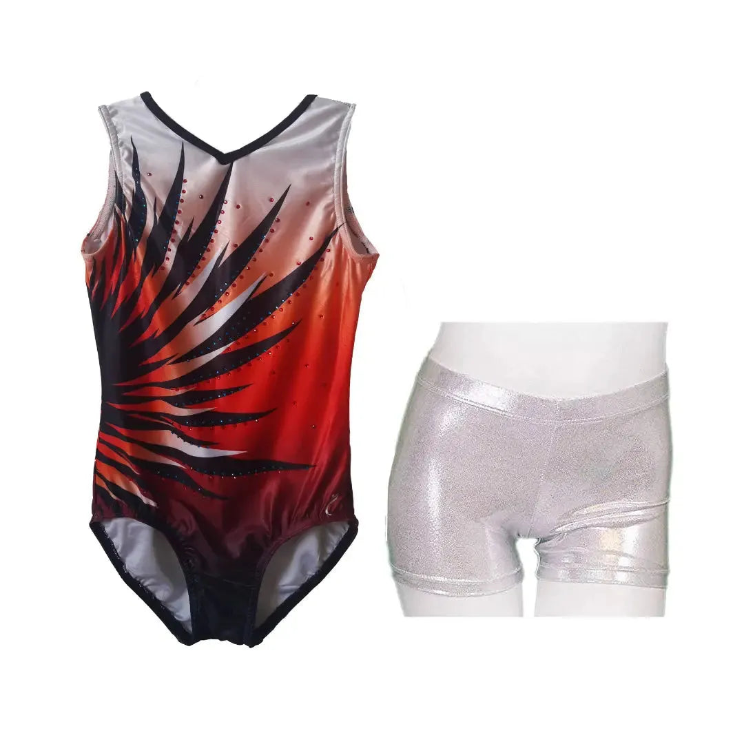 Combo - Feather Leotard and Silver Shorts