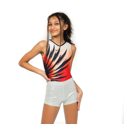 Combo Sleeveless Feather Pattern Leotard with Rhinestones and Shorts combo IKAANYA 2700.00