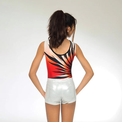 Combo Sleeveless Feather Pattern Leotard with Rhinestones and Shorts combo IKAANYA 2700.00