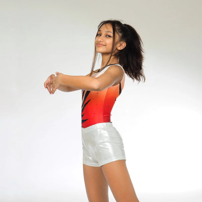 Combo Sleeveless Feather Pattern Leotard with Rhinestones and Shorts combo IKAANYA 2700.00