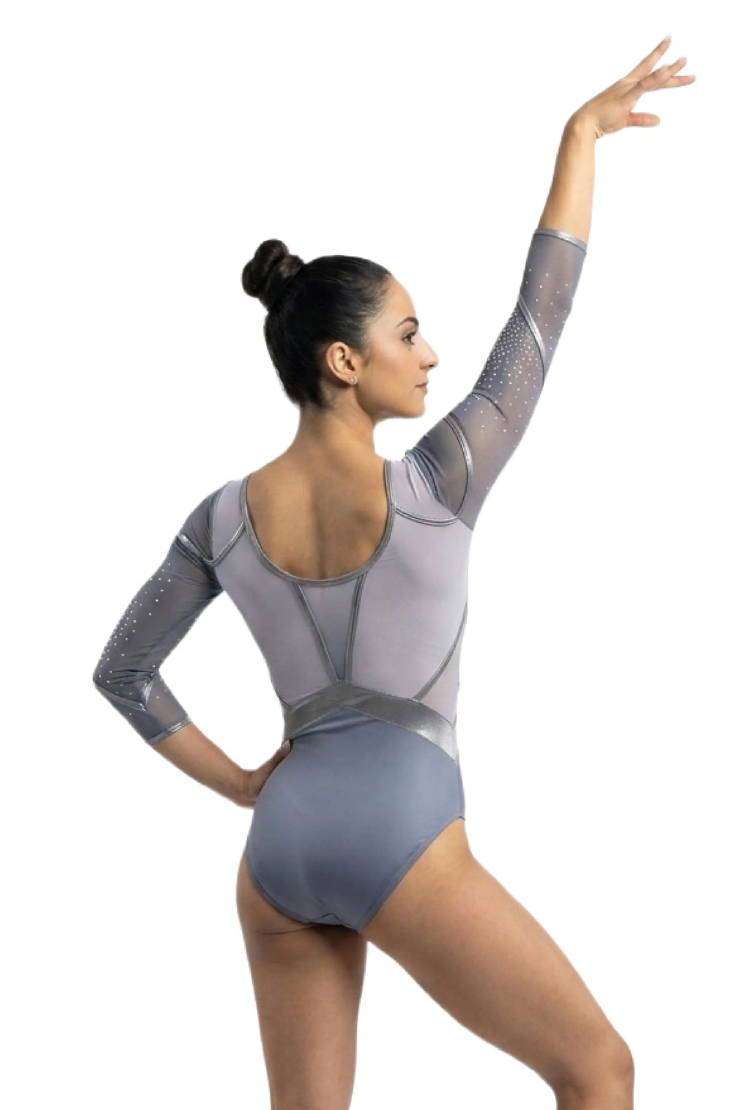 STEEL GLOW| Rhinestone Full Sleeve Leotard