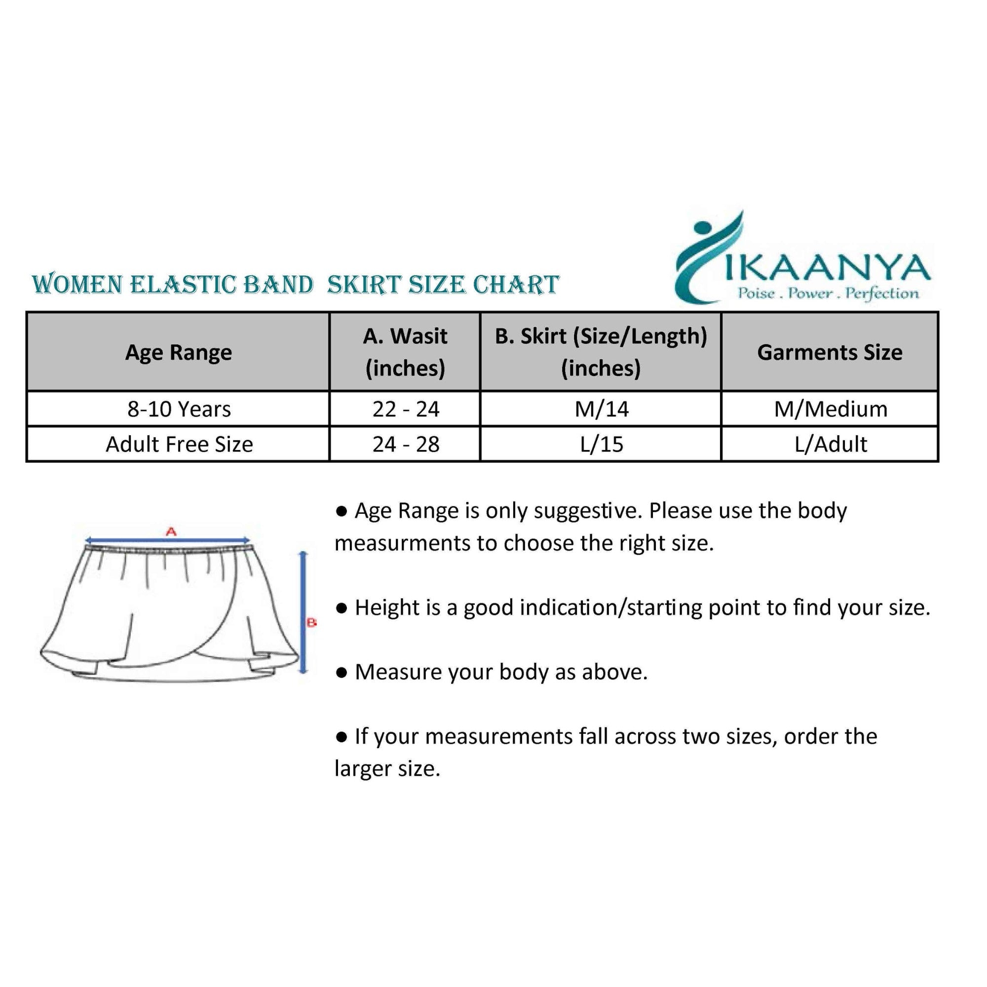 Size chart for Elastic Waist Stretchy Skirt