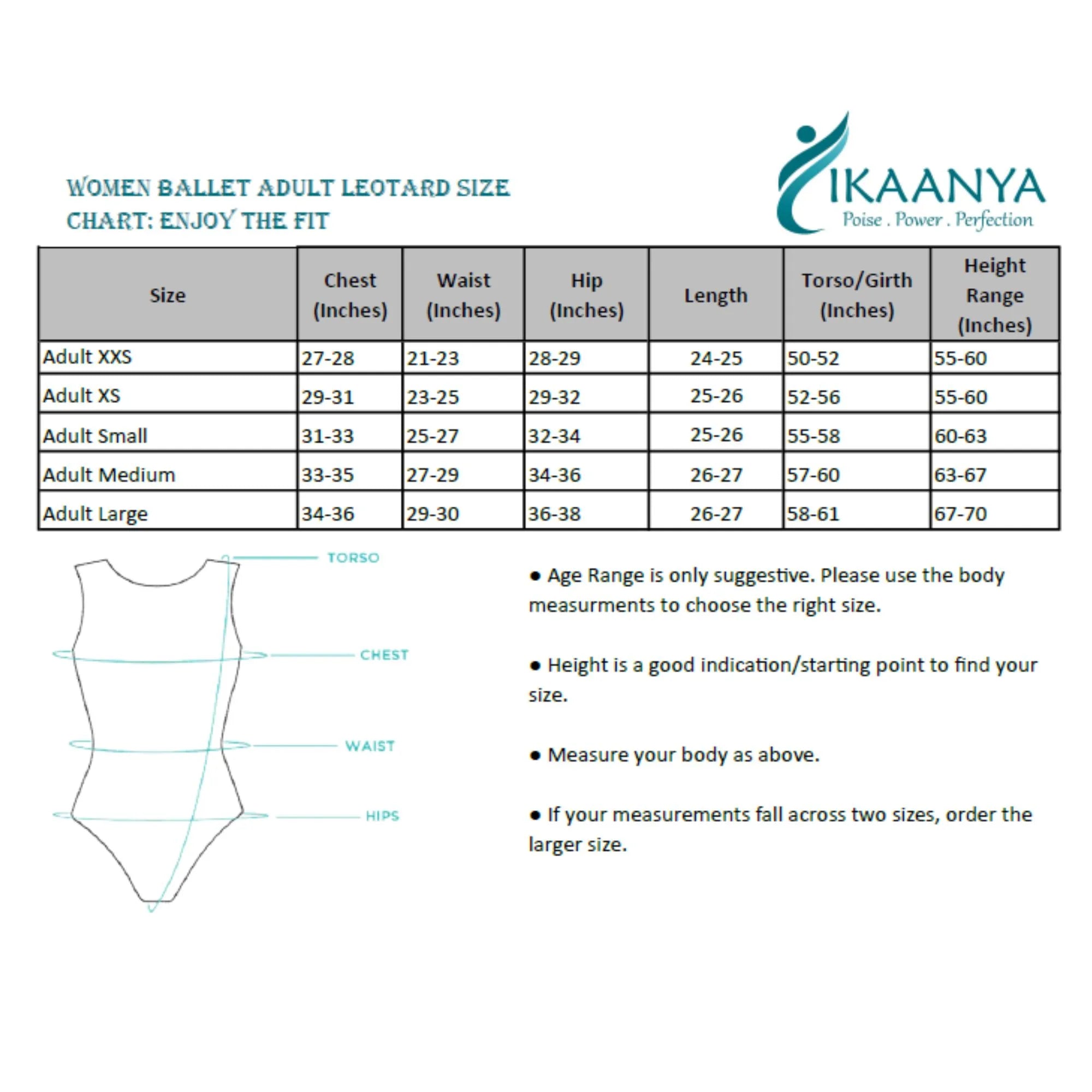 Size chart for Classic Leotard