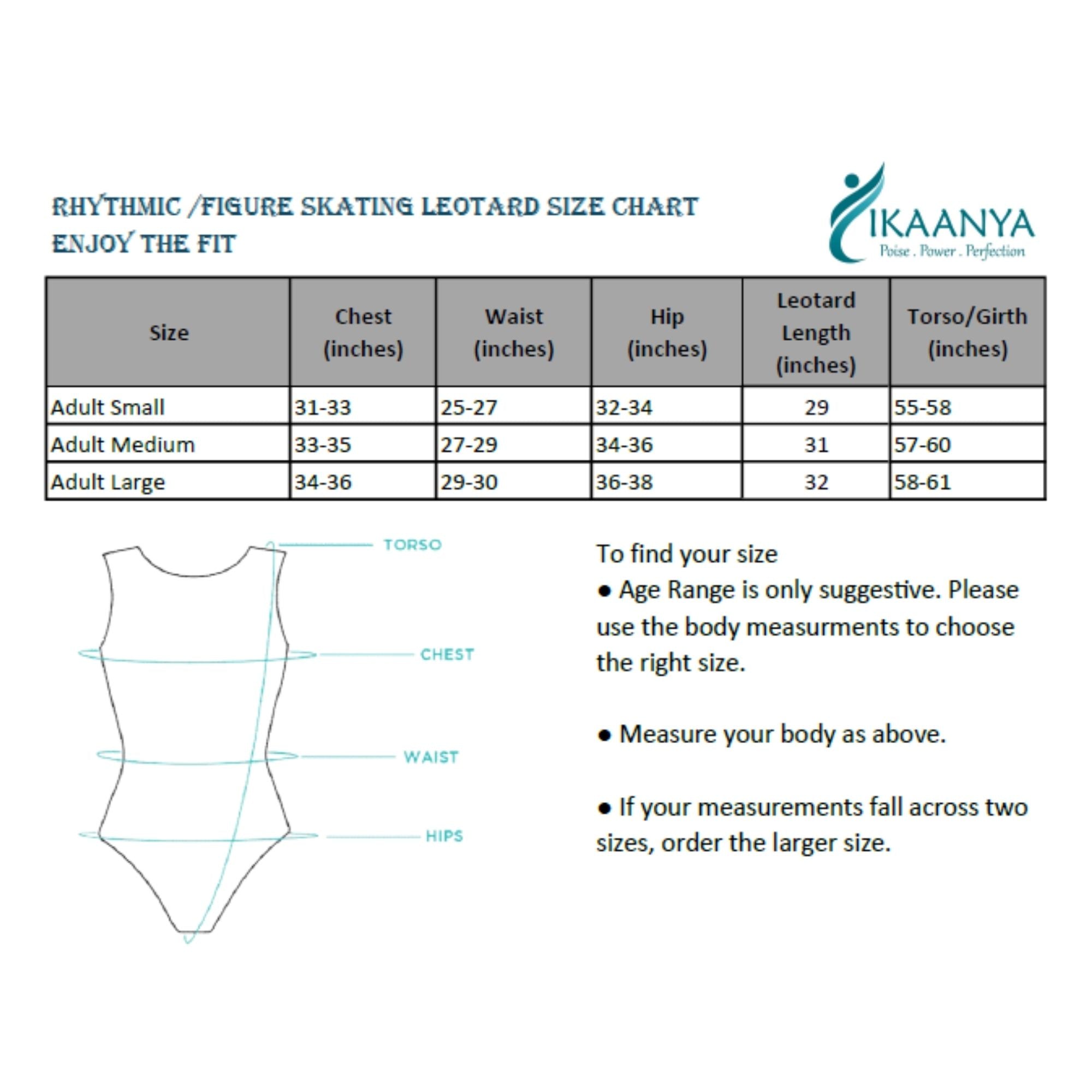 Size chart for Freya | Figure Skating Dress - Blue