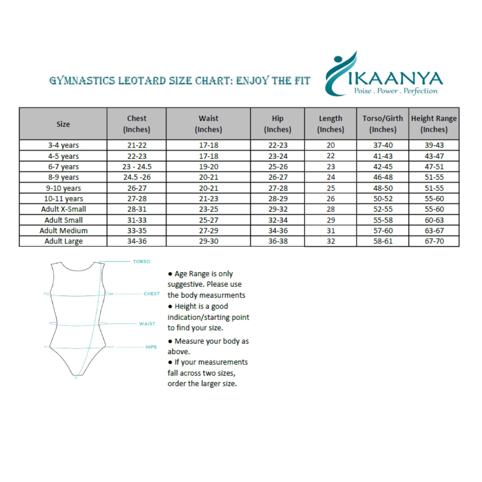 Size chart for CONTRAST TRIM LEOTARD | Jeans Blue