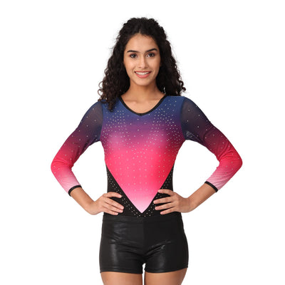 Combo Blue Pink Ombre Long Sleeves Rhinestone Leotard With Shorts IKAANYA 3899.00