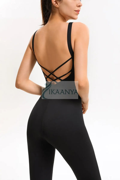 IKAANYA  Unitards Black Full Bodysuit Unitard