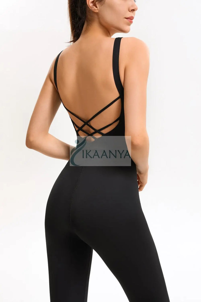 IKAANYA  Unitards Black Full Bodysuit Unitard