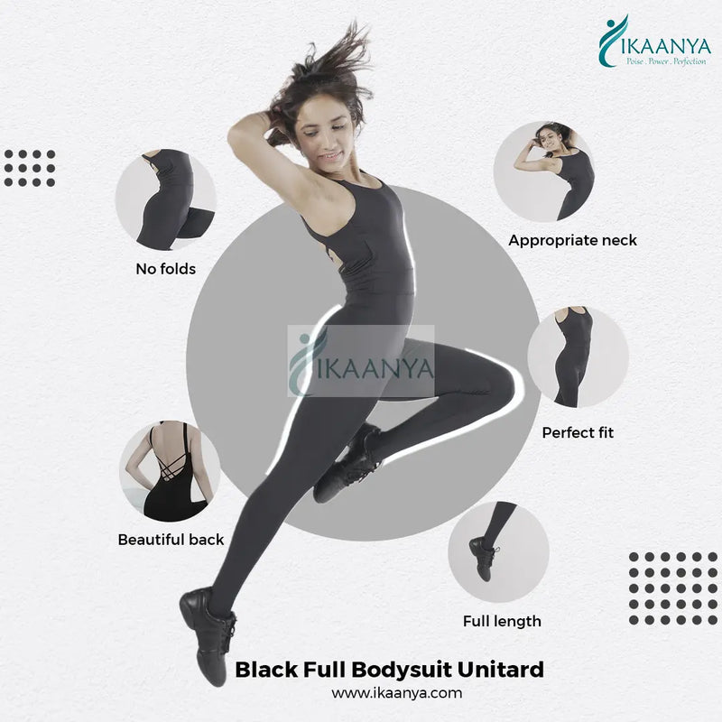 IKAANYA  Unitards Black Full Bodysuit Unitard